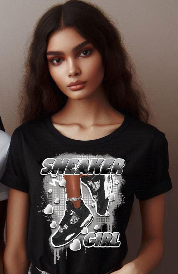 Jordan 4 “ White Thunder “ Sneaker Girl Shirt “
