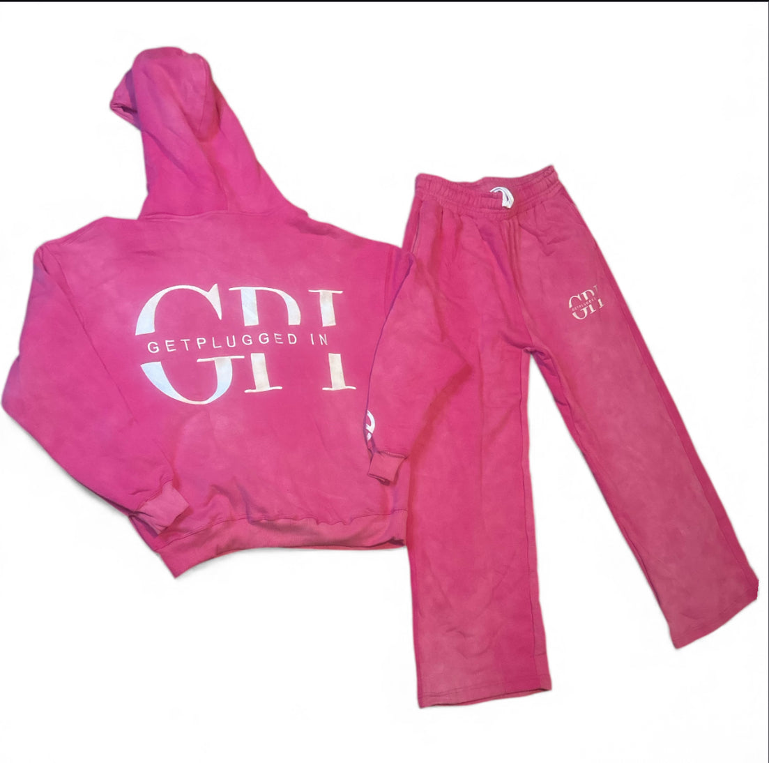 Adults Oversized Acid Washed GetPluggedIn Hoodies Sets