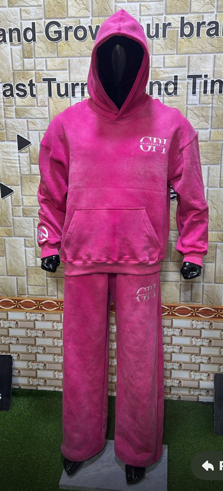 Adults Oversized Acid Washed GetPluggedIn Hoodies Sets